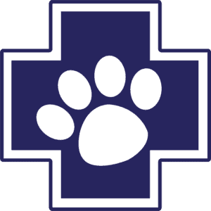 Paws2Rescue logo featuring the symbol of a dogs paw inside a blue cross.