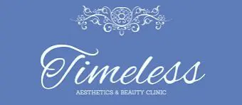 White logo on a blue background for Timeless Aesthetics & Beauty Clinic