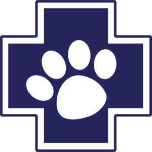 Paws2Rescue logo featuring the symbol of a dogs paw inside a blue cross.