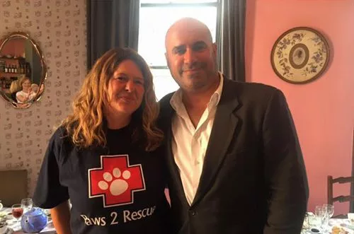 A photo of veterinary surgeon Marc Abraham and Paws2Rescue founder Alison Standbridge