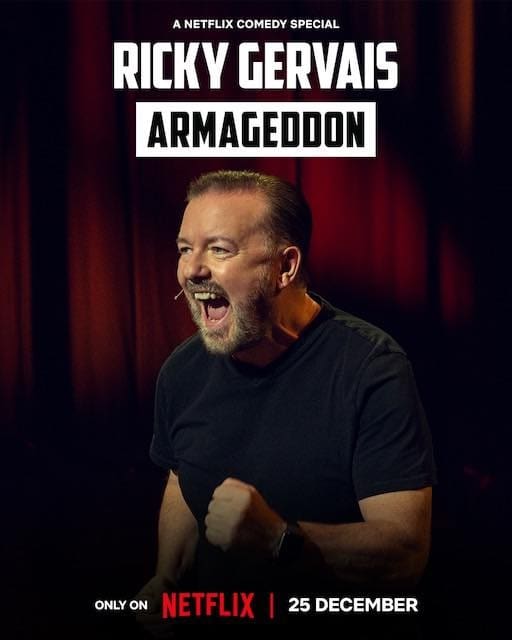 Poster for Ricky Gervais Armageddon special on Netflix